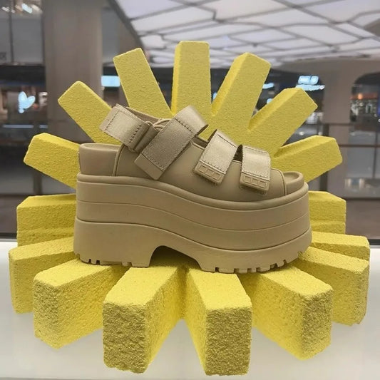 Xuntaocn 2025 Retro Sle High Heel Sandals Roman Toe Covering Waterproof Platform Casual Leisure Thi Bot Pure Color
