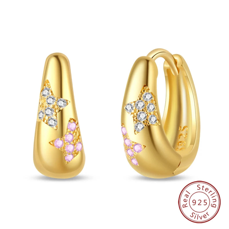 New in 925 Silver Color Gold Pearl Bee Irregularity Star Moon Earrings For Women 2024 Trending Fashion Jewelry Birthday Gifts