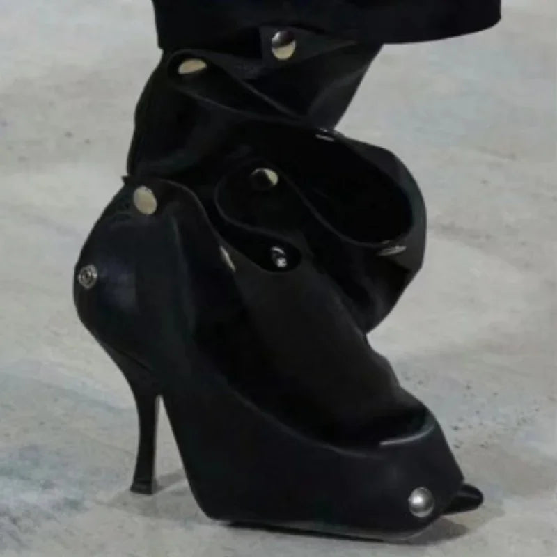 2024 Metal Buckle Detachable Denim Boots 10cm High Heel Boots 35-45 Internet Red Model Fashion Walking Red Carpet Thigh Boots