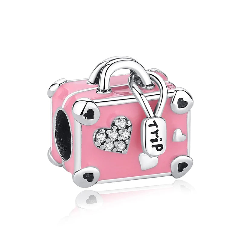 Original 925 Sterling Silver Charms Camera Suitcase London Bus Love Heart Beads Fit Bracelets Necklaces DIY Jewelry Women
