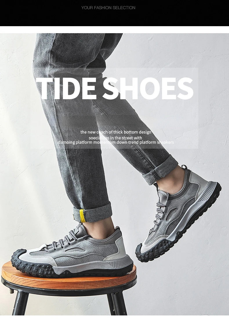 Outdoor Men Hiking Shoes Anti-slip Platform Men Sneakers Retro Leather Jogging Shoes Fashion Wear-resistant Trekking Shoes Male