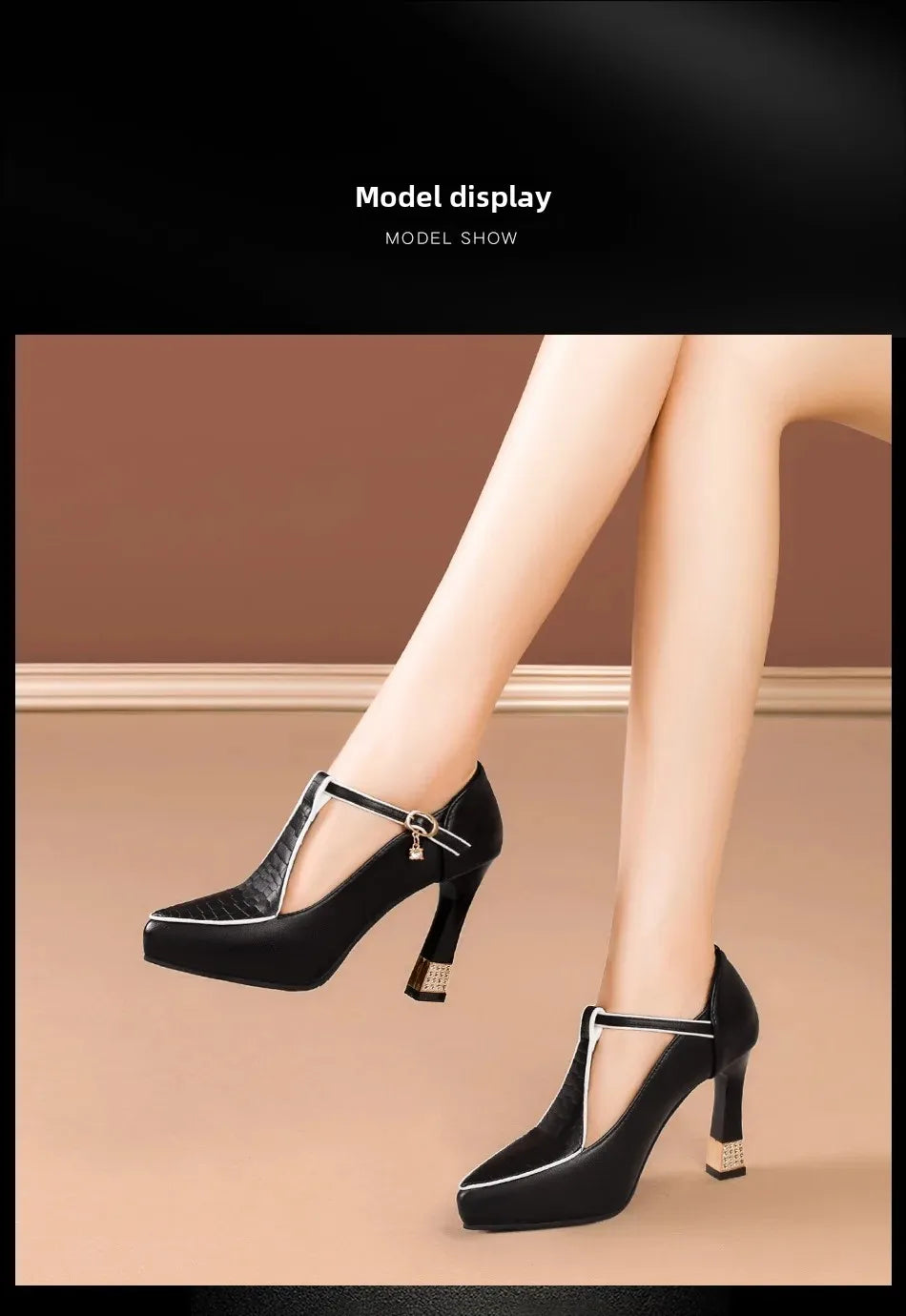 2024 Spring Vintage Fashion Women's Pointed Toe Shallow Sole One-Piece Buckle Mary Sandals High Heels Polyurethane Leather