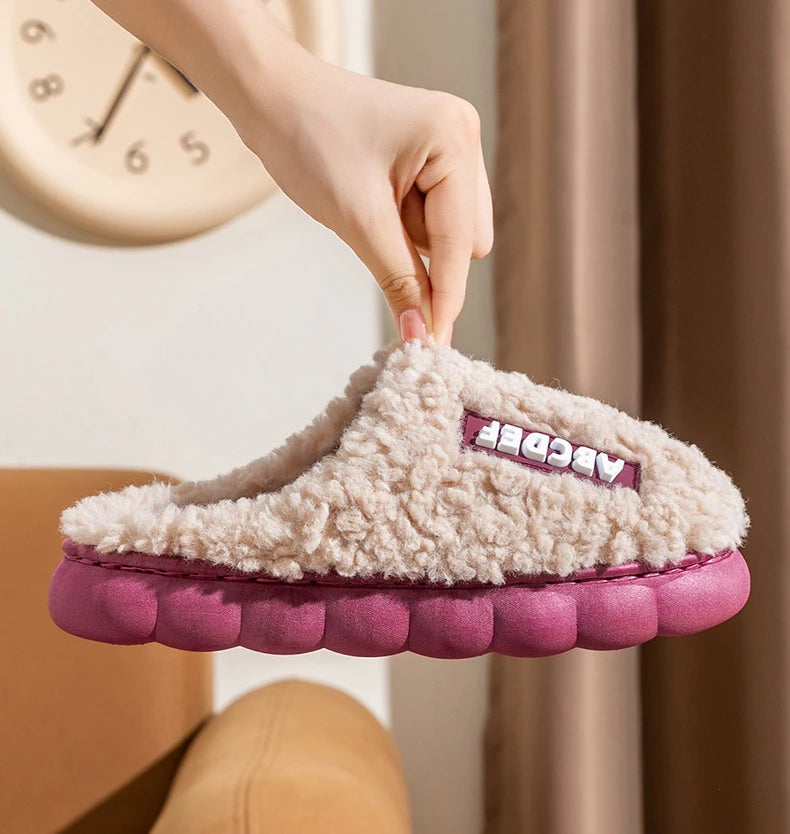 Warm Plush Winter Shoes Men Women Indoor Slippers Letter Anti-slip Soft Fur Couple Home Floor Cotton Slipper House Shoes 2023