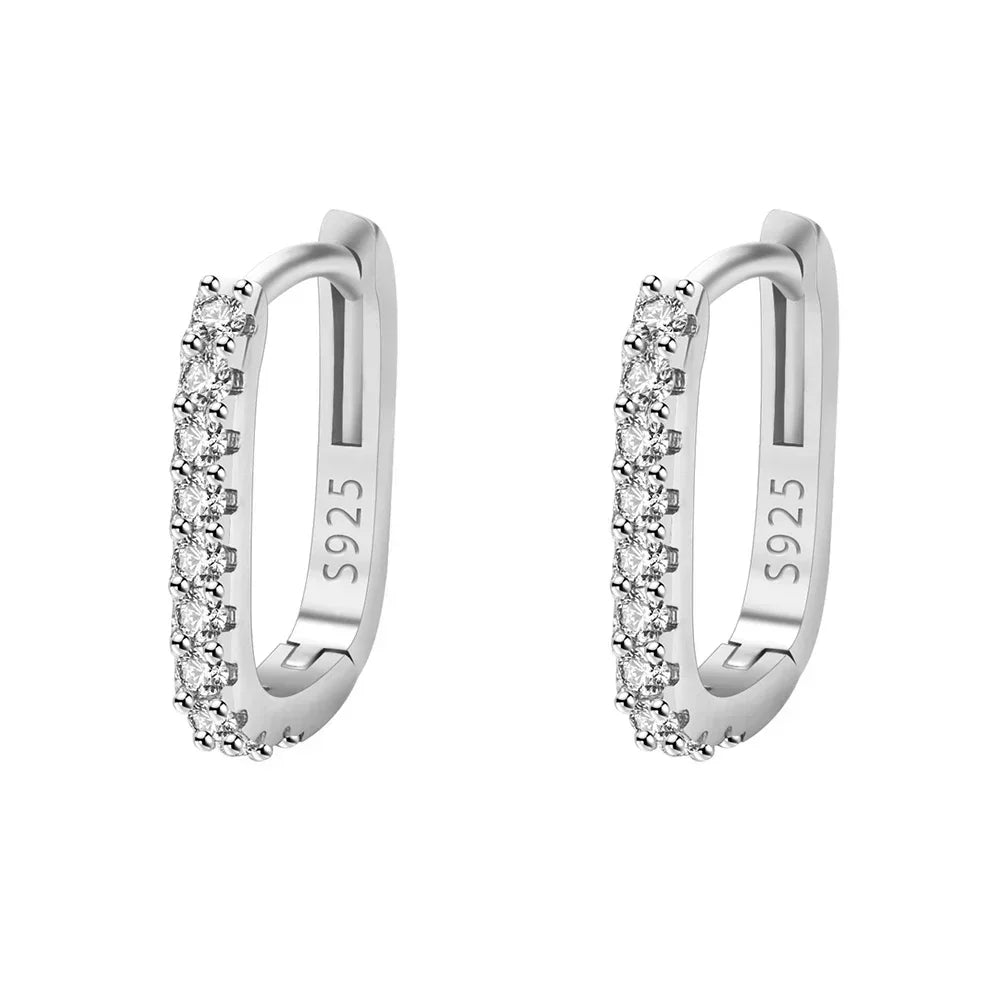 Fashion kpop 925 Sterling Silver luxury Crystal Jewelry Zircon Circle Hoop Earrings for Woman Lady Wedding Party Holiday Gifts