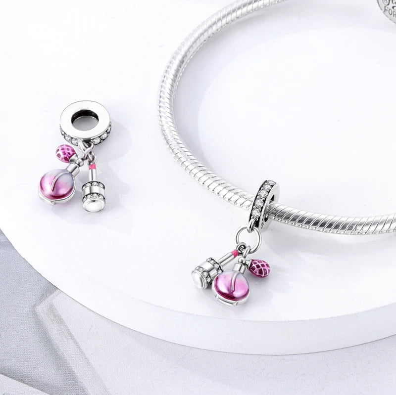 Original S925 Silver Romantic Pink Crown Perfume Bottle Charms Beads Fit Qikaola Bracelets Fine DIY Jewelry Valentine's Day Gift