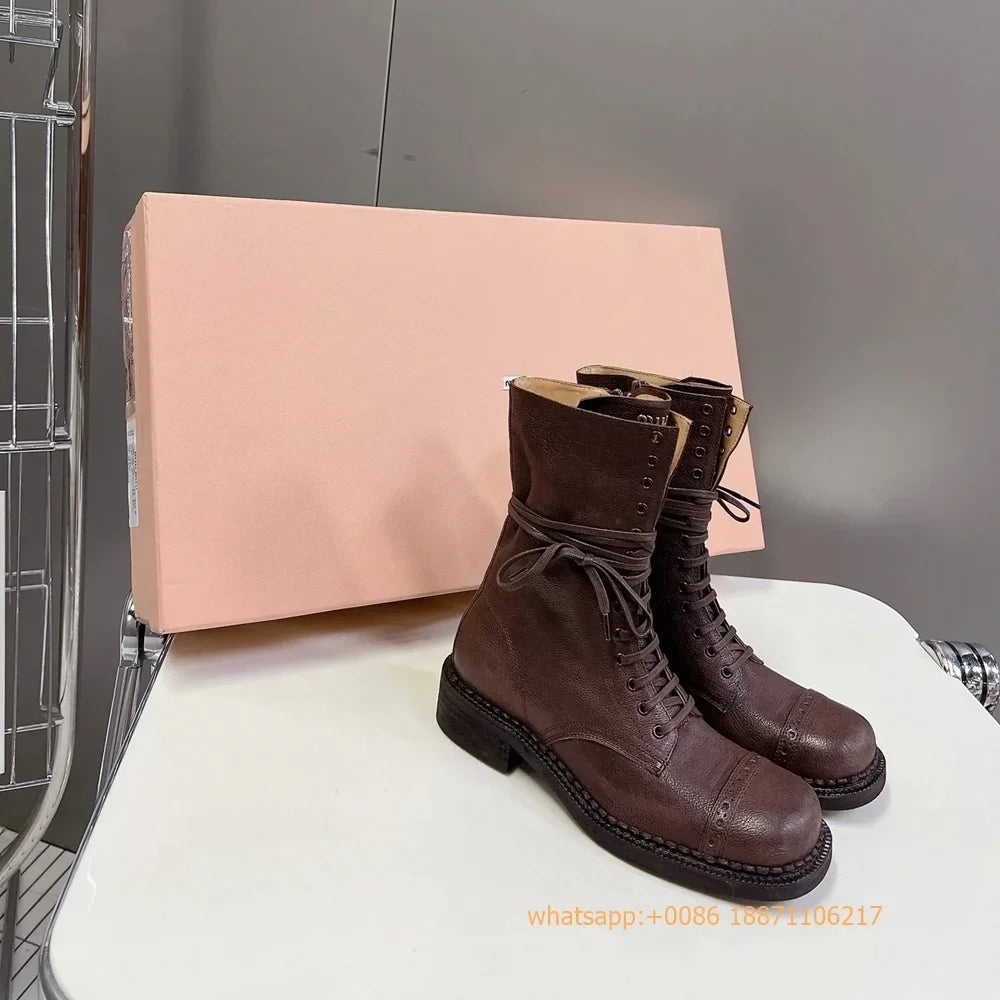 Genuine Leather Ladies Knight Boots 2025 Autumn Belt Buckle Model Catwalk Casual Long Boots Black/brown Thick Heel Casual Boots