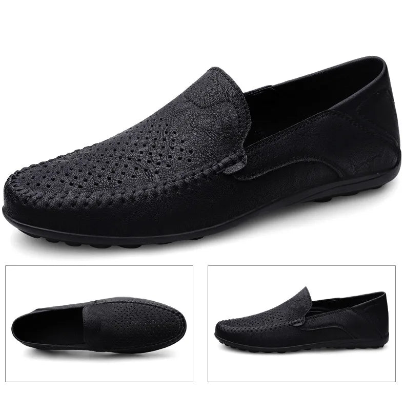 Men Shoes Casual Leather Hollow out Moccasins Men Breathable Slip on Driving Shoes Luxury Italian Men Loafers Plus Size 38-47