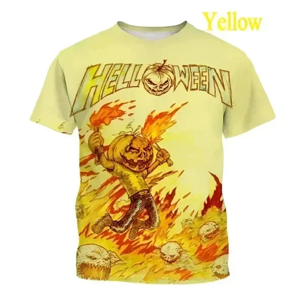 2024 hot selling new heavy metal rock band Halloween 3D printed men's T-shirt casual round neck short sleeved unisex T-shirt top