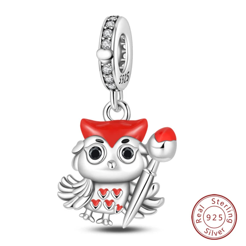 Original 925 Sterling Silver Red Charm Beads Red Wine Chili Dumbbell Pendant For Women Fit DIY Bracelet Birthday Jewelry Gift