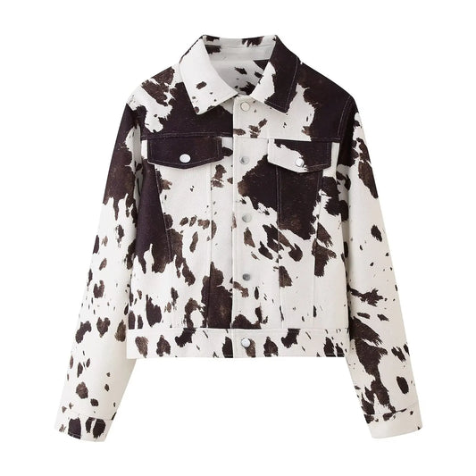 JNLEAOG Faion Animal Print Jaet Women's ort Outerwear Autumn New Sle Loose Fit Polyester Long Sve Button Closure