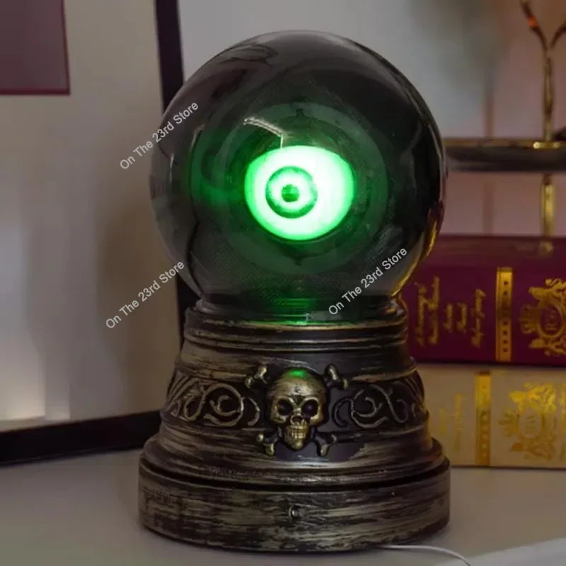 Crystal Ball with Blinking Green Evil Eye LED Gothic Decor Battery Operated Crystal Ball with Lights Sound Home Halloween