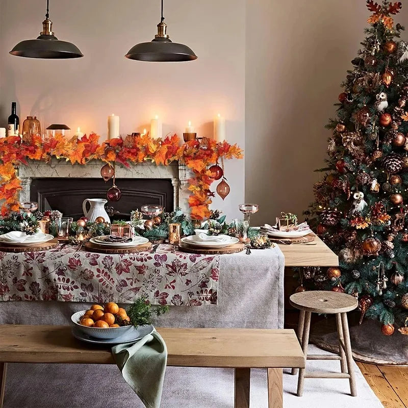 2M Artificial Fall Maple Leaf Garland Fake Plants Autumn Decor Leaves Vine for Thanksgiving Halloween Christmas Wedding Decora