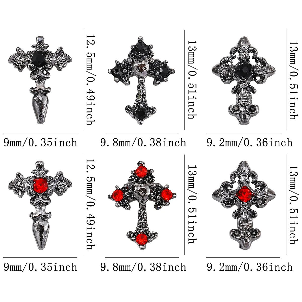10pcs/pack Punk style three-dimensional cross personalized nail art alloy decoration, Halloween dark style cross DIY decoration