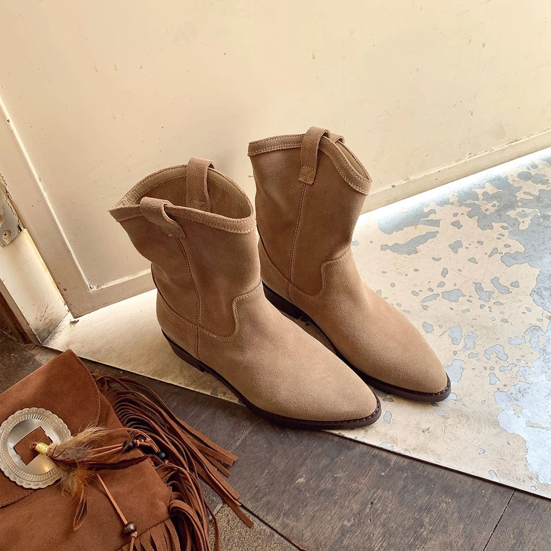 Genuine Leather Western Cowboy Boots Women's  Boots arp Toe Chunky Heel Autumn Winter Knight Sle Faion Boots
