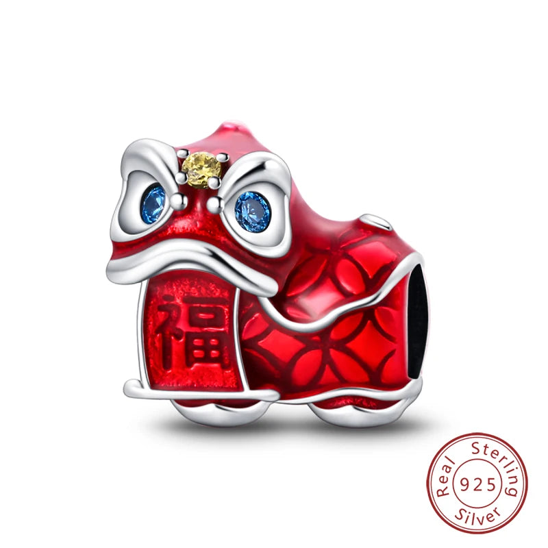 Original 925 Sterling Silver Red Charm Beads Red Wine Chili Dumbbell Pendant For Women Fit DIY Bracelet Birthday Jewelry Gift