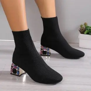 Elastic Socks Boots Women Fashion Ankle Boots Woman High Heel Thicks Heel Short Boots Ladies Sexy Platform Shoes Women Boot