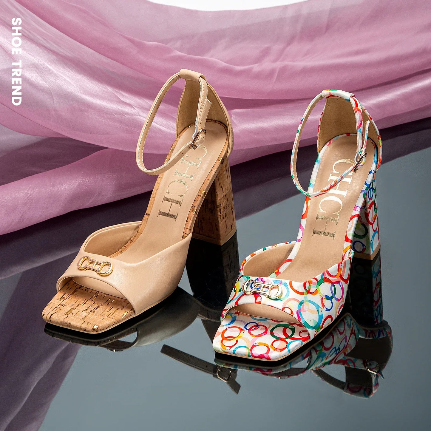 High Heels 2024 Fashion  Women's Luxury Design Sandals Metallic Flower Square Toe Fine Heel Party Dress Shoes High Heels