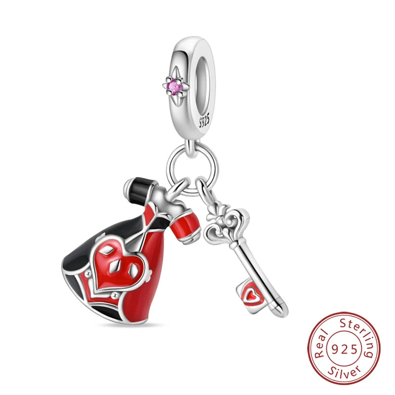 Original 925 Sterling Silver Red Charm Beads Red Wine Chili Dumbbell Pendant For Women Fit DIY Bracelet Birthday Jewelry Gift