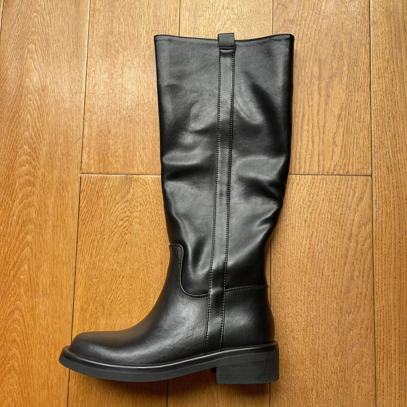 INS ZA Plus Size 34-43 New Fashion Full Genuine Leather Boots Women Slip On Knee High Boots Autumn Winter Straight Knight Botas