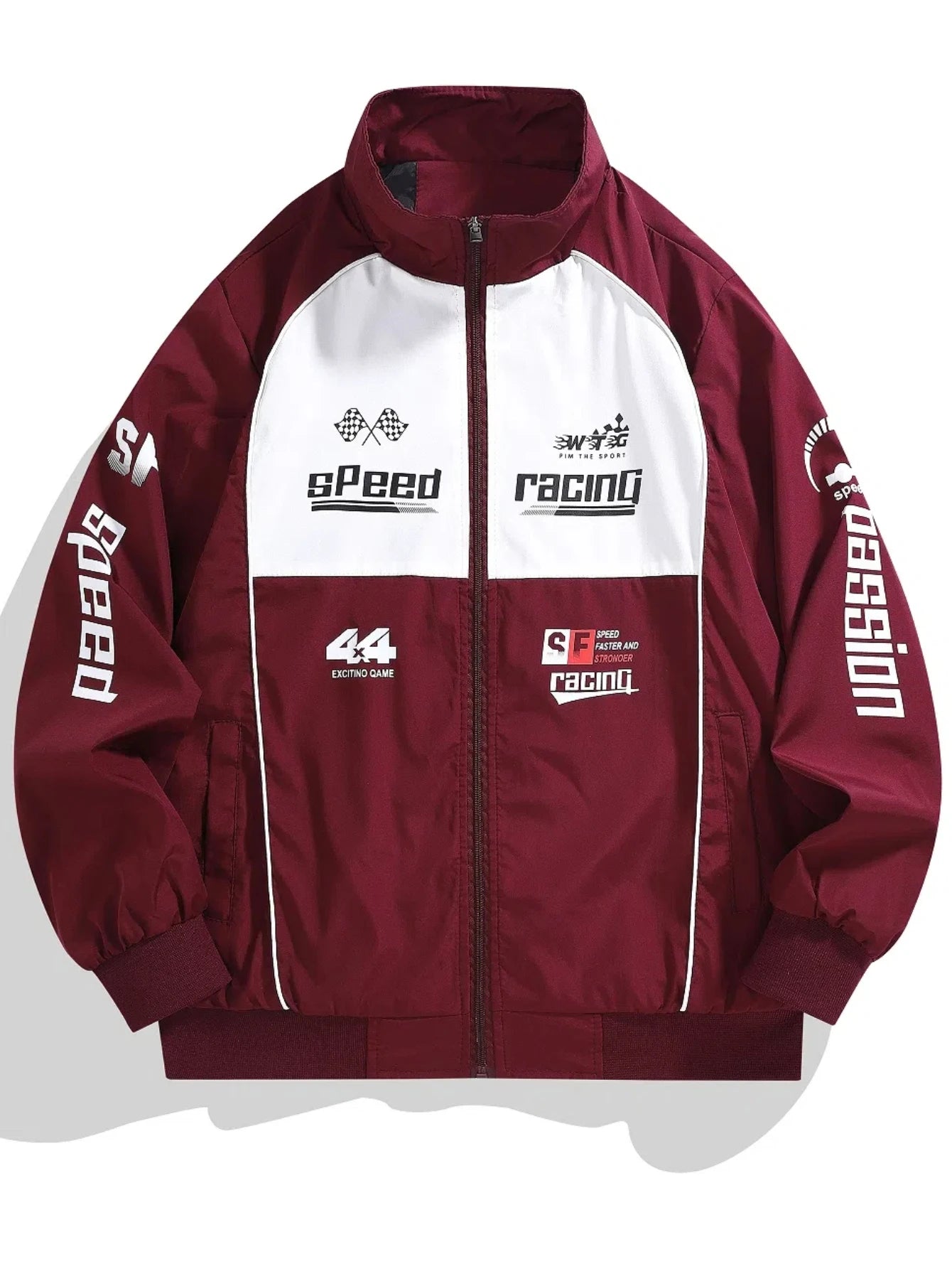 Men's Casual Sports Bomber Jacket - Racing Suit, Zipper Opening, Stand Collar, Long Sleeve with Letter Print - Perfect Matching Casual Wear