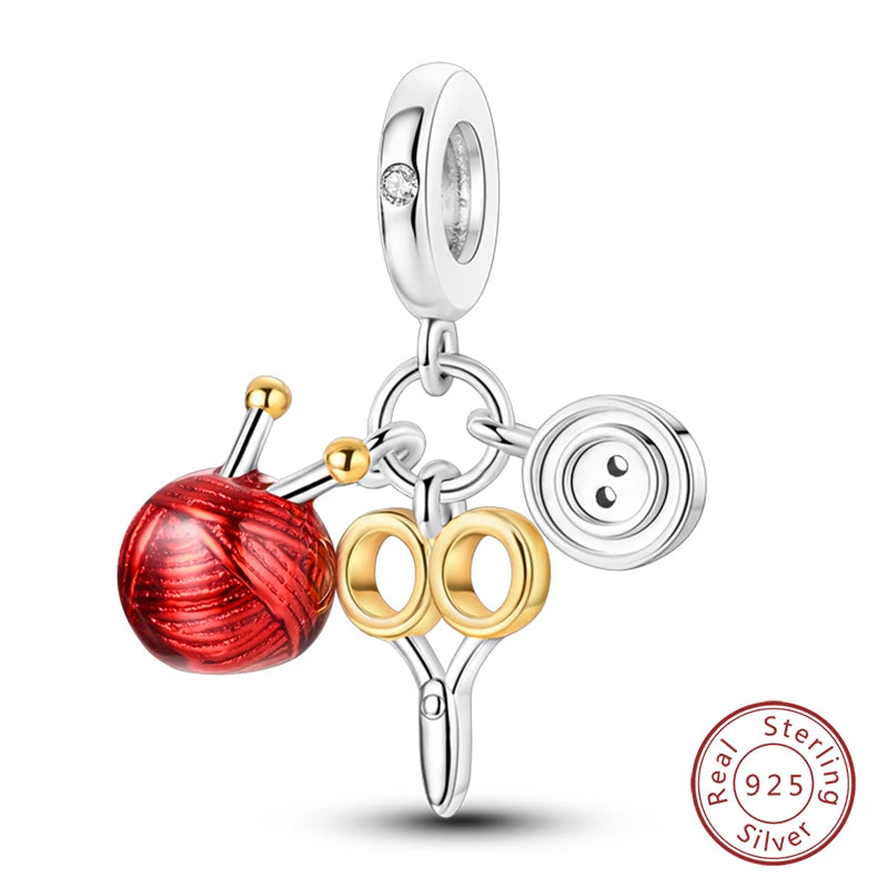 Original 925 Sterling Silver Red Charm Beads Red Wine Chili Dumbbell Pendant For Women Fit DIY Bracelet Birthday Jewelry Gift