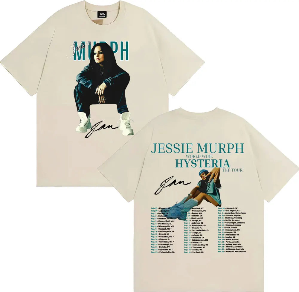 Jessie Murph Worldwide Hysteria Tour 2025 Women's Graphic Summer 100% Cotton Printing T-shirts Vintage Hip Hop Fashion Y2K