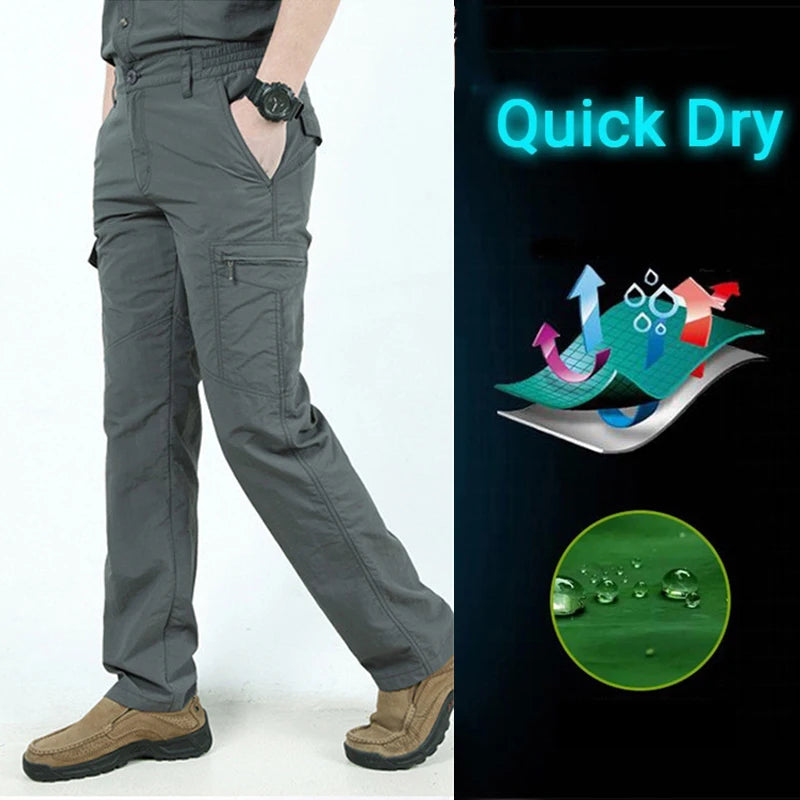 2025 Summer Tactical Pants Mens Quick Dry Thin Trousers Lightweight Casual Waterproof Pants Outdoor Workout Breathable Long Pant