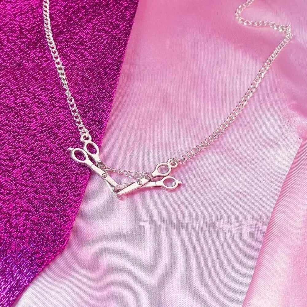Fashion Personality Two Small Silver Color Scissors Pendant Necklace for Women Halloween Gothic Punk Choker Chain Jewelry Gifts