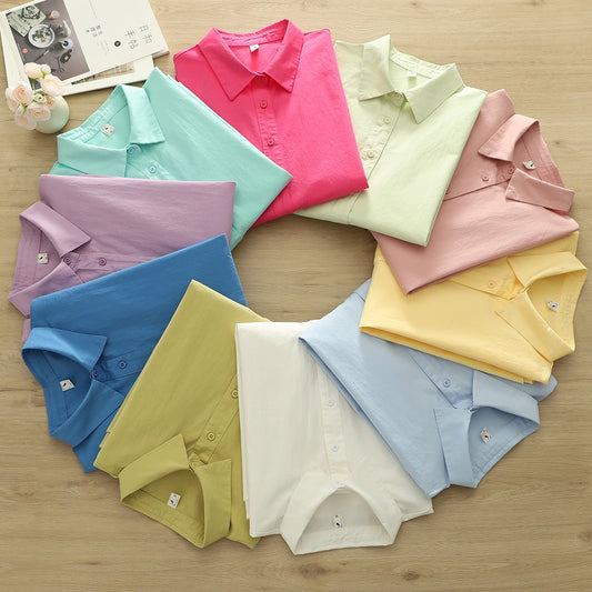 Simple Fine Cotton Casual Shirts Women 2025 New Fresh Lady Solid Color Loose Blouses and Tops Ladies Long Sleeve Shirt Clothing