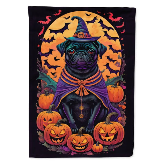 Black Pug Witchy Halloween Garden Flag Mailbox Flag Drative Yard Flag Banner Outside Patio Artwork Yard Flower Beds Garden Size
