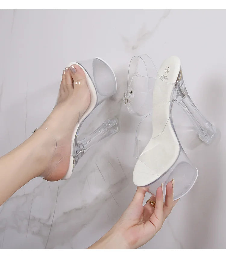 17.5CM Extreme High Heels Glowing Platform Clear Heels Nightclub Sandals For Women Transparent PVC Fashion Model Catwalk Shoes