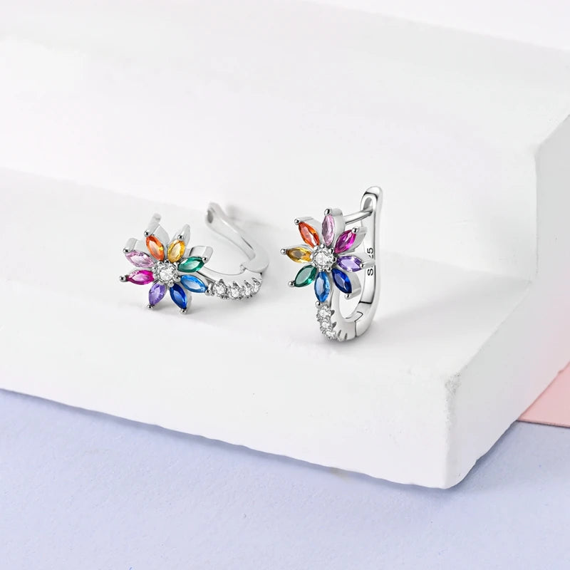 925 Sterling Silver Colored Zirconium Stars Hoop Earrings For Women Jewelry Anniversary WeddingMaking Jewelry Gift