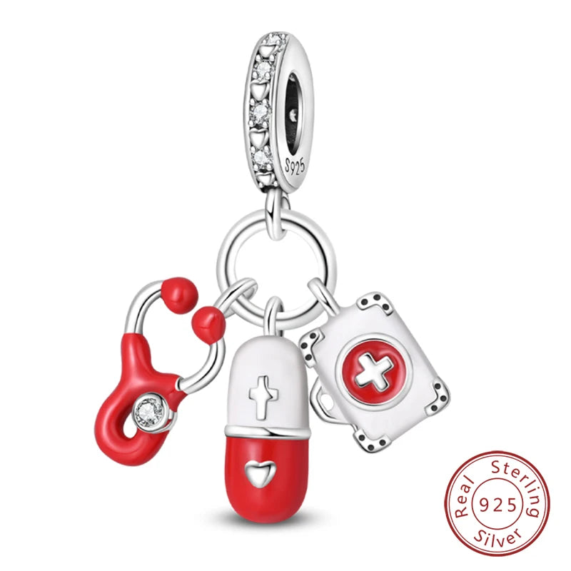 Original 925 Sterling Silver Red Charm Beads Red Wine Chili Dumbbell Pendant For Women Fit DIY Bracelet Birthday Jewelry Gift