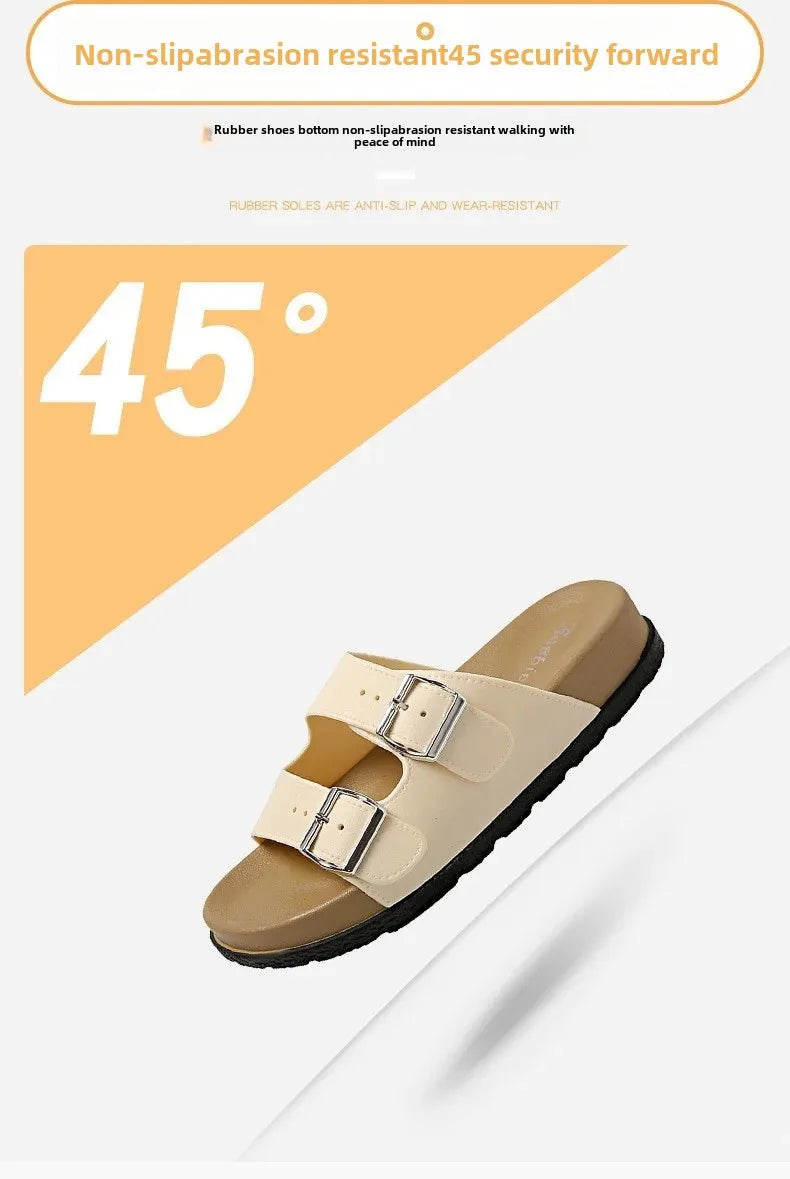 Women's Belted Sandals Roman Style PVC Material Open Toe Metal Decorated Flat Heels Spring Summer Outdoor Wear Fashionable Versa