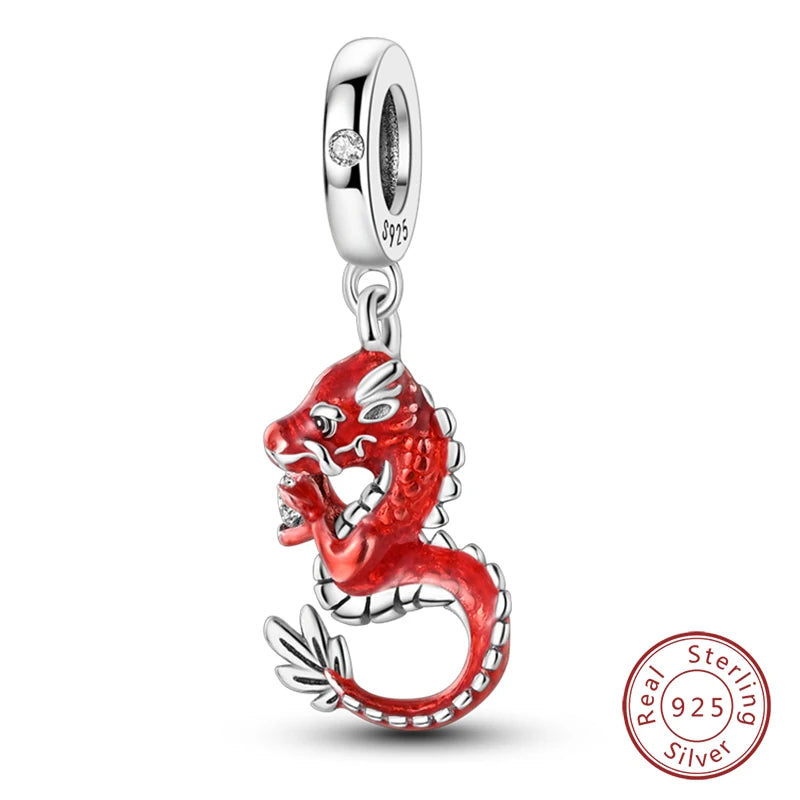 Original 925 Sterling Silver Red Charm Beads Red Wine Chili Dumbbell Pendant For Women Fit DIY Bracelet Birthday Jewelry Gift