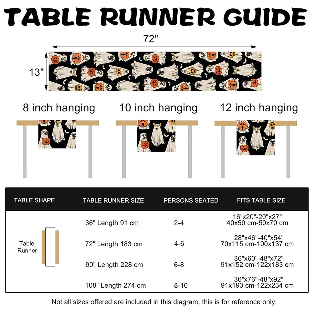 Ghost Dog Table Runner Halloween Lantern Pumpkin Bat Kitchen Dining Table Decoration Kitchen Dining Table Decor Washable