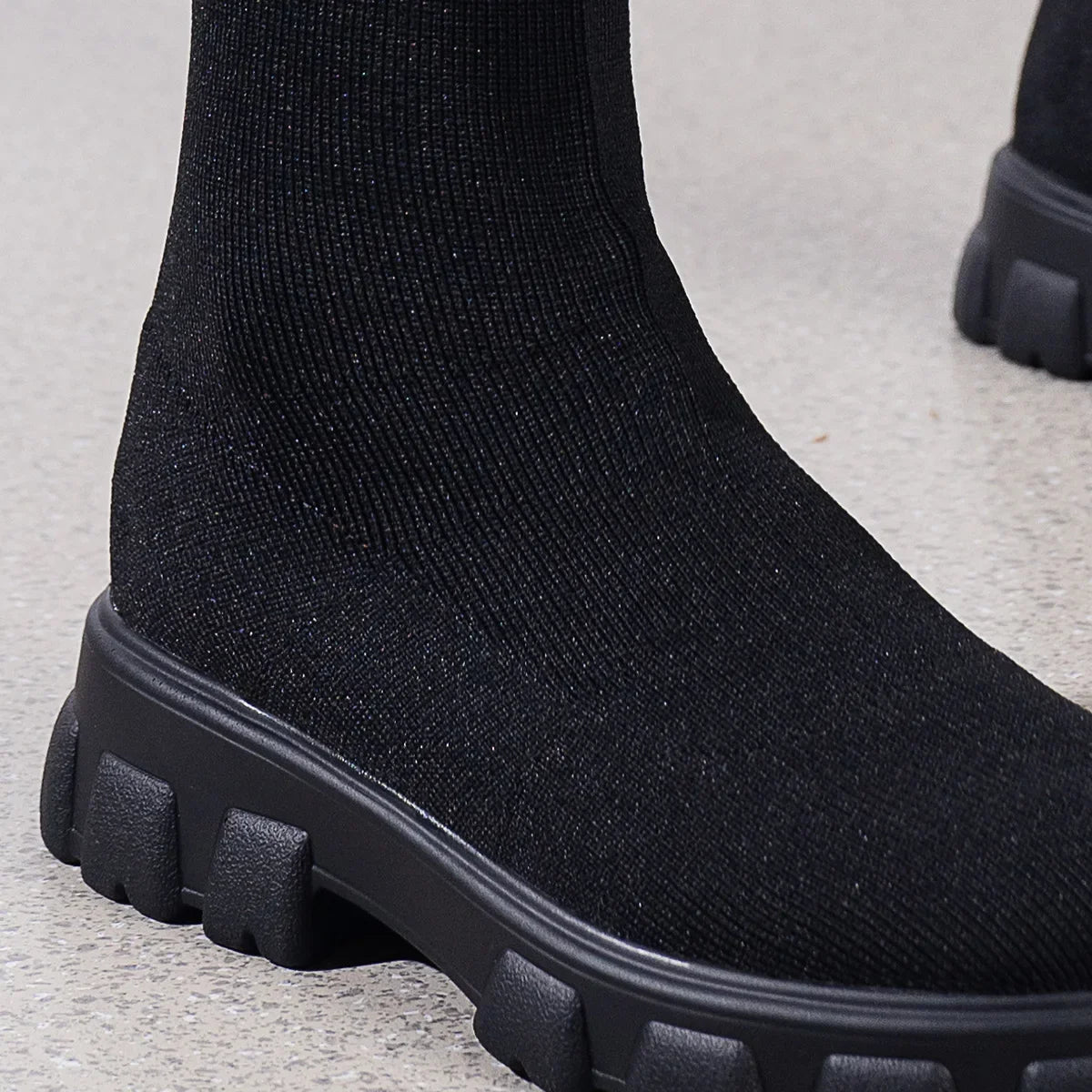 Thick Sole Knitted Long Boots for Women Fashion Elastic Socks Shoes Boots Over Knee Round Toe Low Heels Botas De Mujer 2024