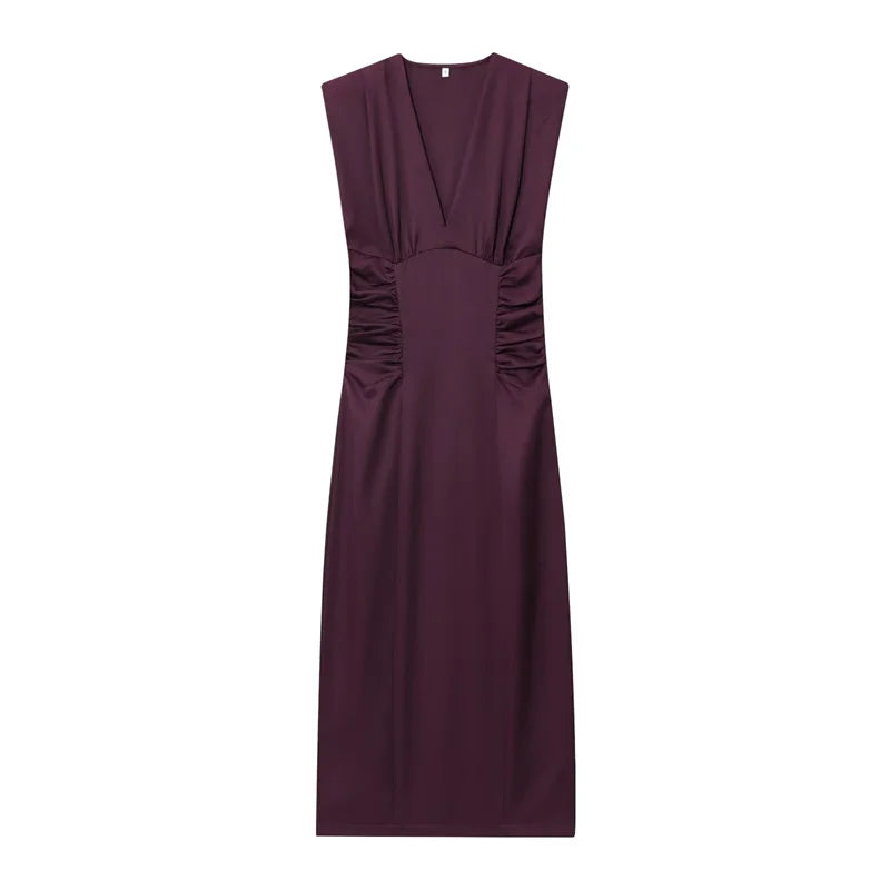 Women's Dress New Fall 2025 Purple Sleeveless Draped Dress Long Dress Elegant Personality Fashion