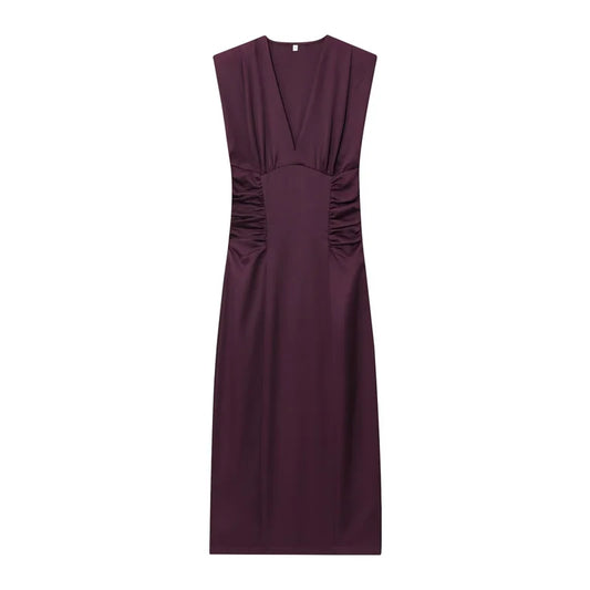 Women's Dress New Fall 2025 Purple Sleeveless Draped Dress Long Dress Elegant Personality Fashion