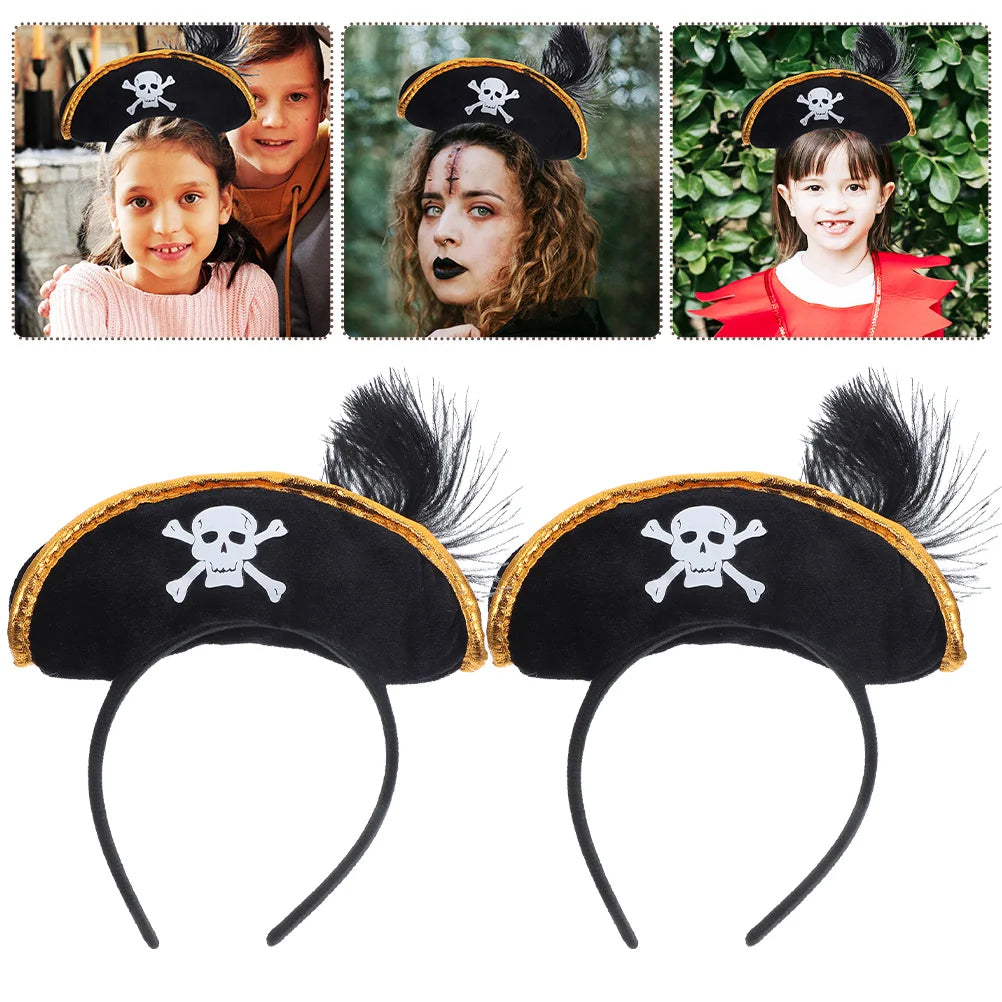 2 Pcs Pirate Captain Skull Hair Hoop Halloween Headdress Party Supplies Role Playing Cosplay Accessories Lightweight Reusable