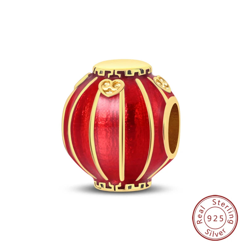 Original 925 Sterling Silver Red Charm Beads Red Wine Chili Dumbbell Pendant For Women Fit DIY Bracelet Birthday Jewelry Gift