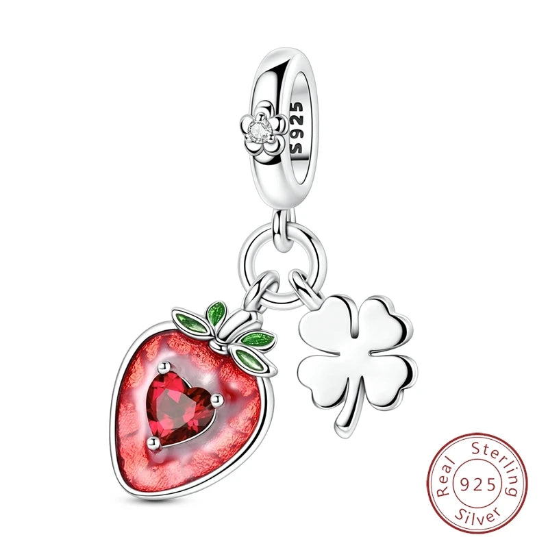Original 925 Sterling Silver Red Charm Beads Red Wine Chili Dumbbell Pendant For Women Fit DIY Bracelet Birthday Jewelry Gift