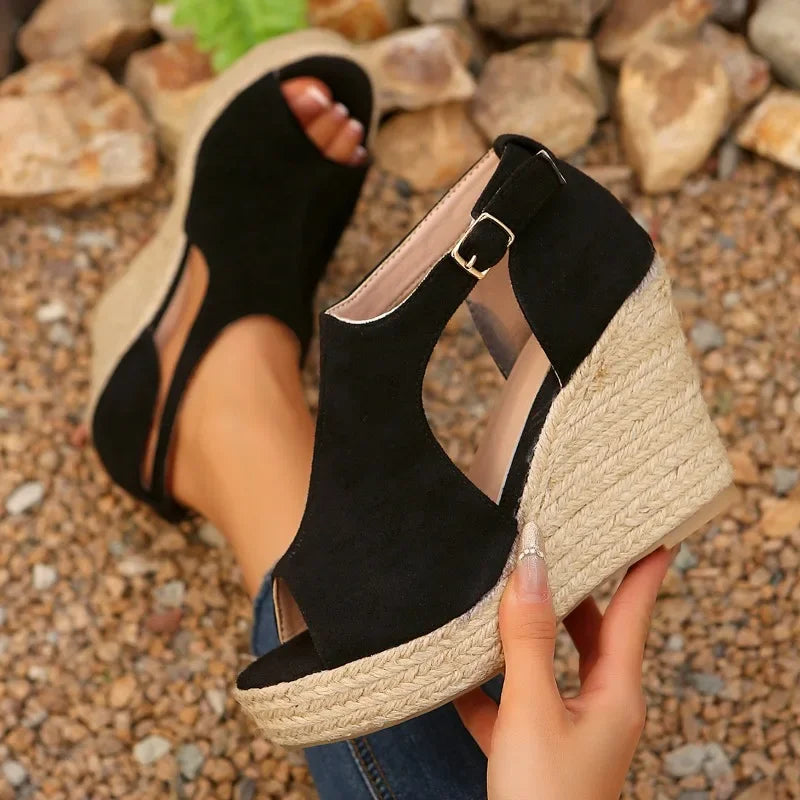 2025 Thick Bottom Slope Heel Sandals for Women Large Fish Mouth Sandals Height Increasing Shoes
