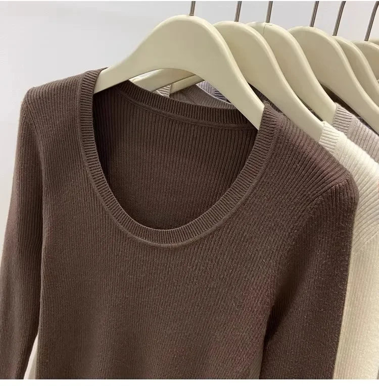 Zjaiss Solid Color O-neck Knitted Pullovers 2025 Women's Autumn Winter New Slim Fit Sweater Soft Warm Simple Base Layer Top