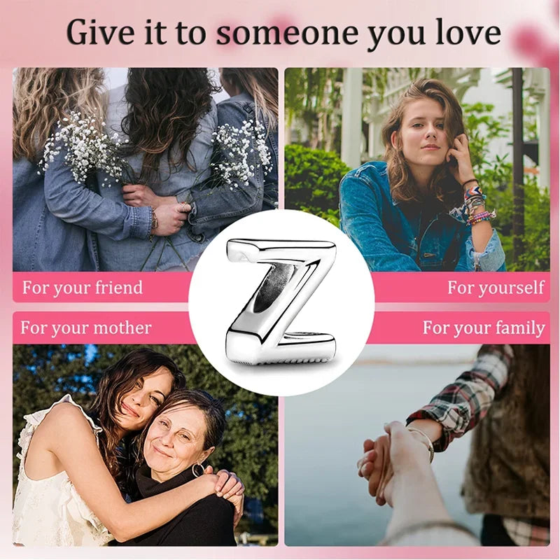 Silver 925 26 Letter A-Z Alphabet Charm Fine Beads Fit Original Charms Silver Bracelet DIY Fine Jewelry for Women Gifts Making