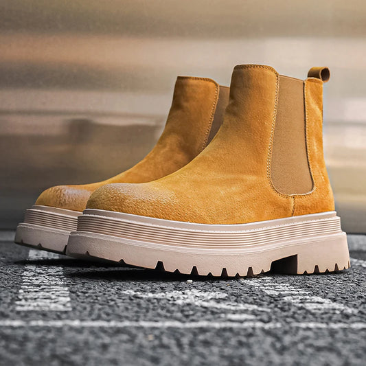large size men casual party nightclub high chelsea boots slip-on cow suede leather shoes cowboy platform boot autumn winter bota