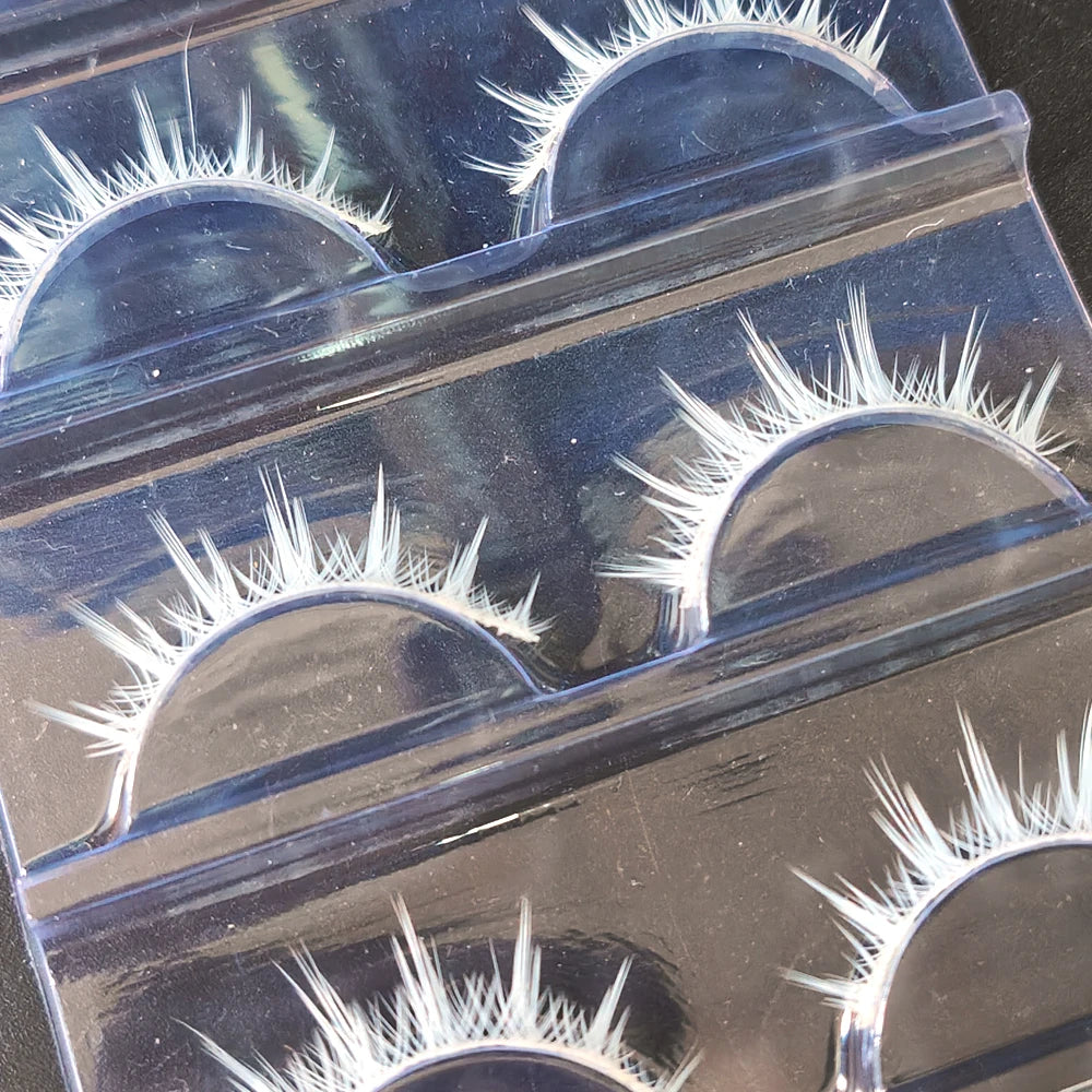 3 Pairs Makeup Cosplay White Eye Lashes Set Soft Natural Halloween Comic White Color Eyelashes Extension Reusable