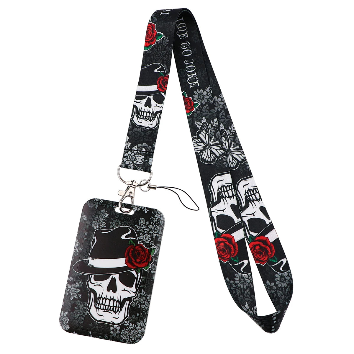 Halloween Skull Rose Punk Gothic Lanyard Card Holder Neck Strap for Key ID Card Phone Straps Badge Holder DIY Hanging Rope