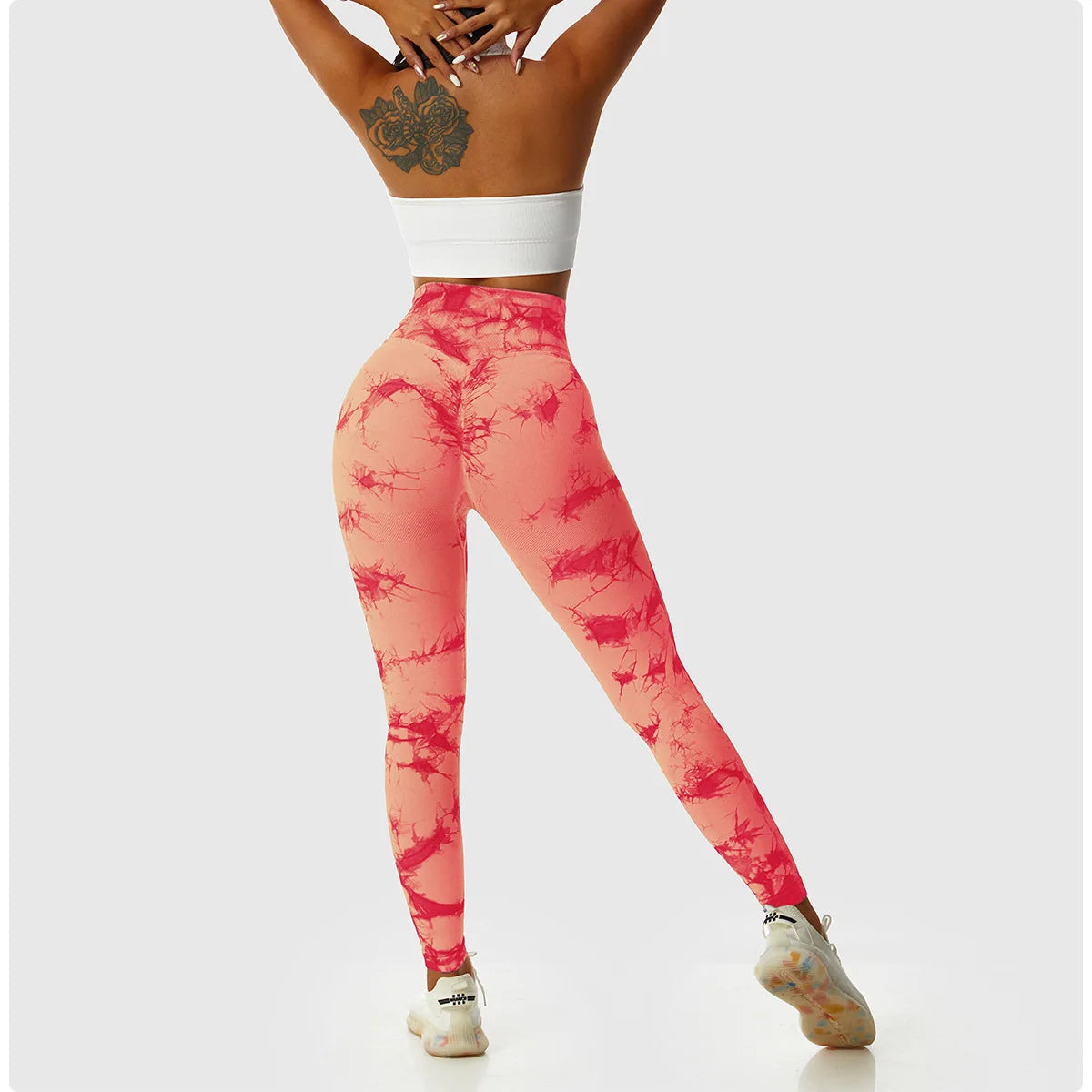 2024 New Tie Dye Gym Leggings Women Fitness Push Up Casual Sport Leggings Of Women  Running Outdoors
