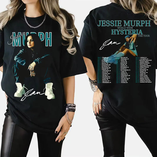 Jessie Murph Worldwide Hysteria Tour 2025 Women's Graphic Summer 100% Cotton Printing T-shirts Vintage Hip Hop Fashion Y2K